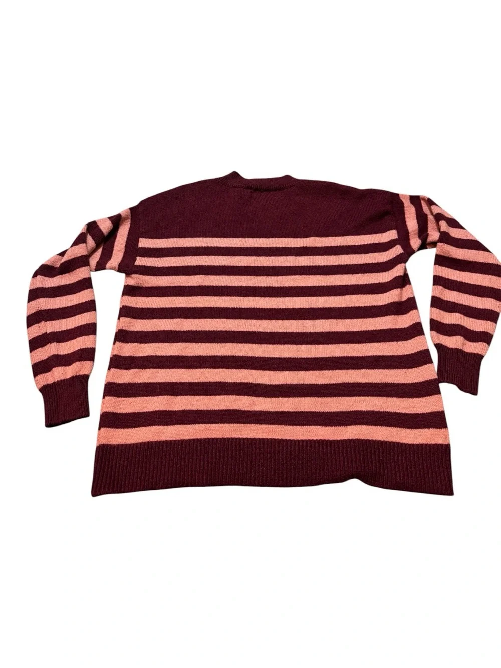 LOFT Pink & Burgundy Striped Sweater Women's Size Medium Soft Knit Pullover